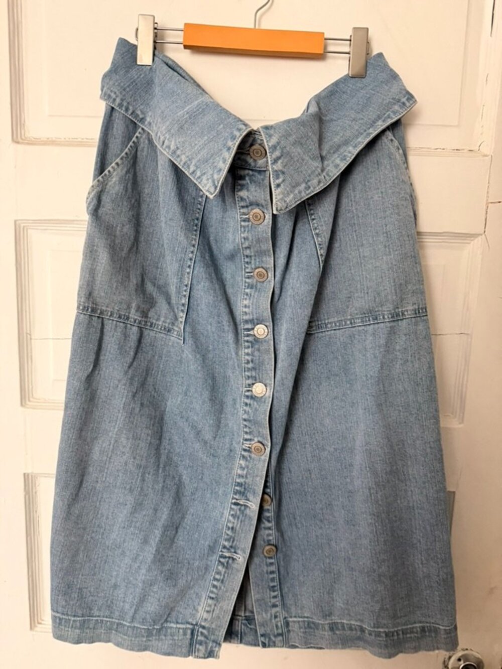ELOQUII A-Line Denim Midi Skirt Foldover Waist Size 16